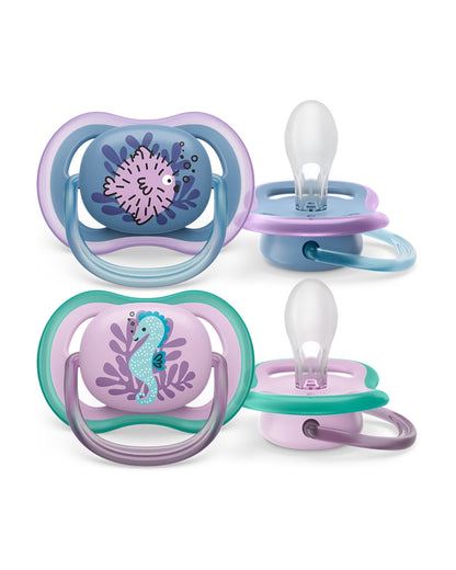 Philips Avent Ultra Air Soother-With Sterilizer Case-Orthodontic & BPA Free-Pack of 2-Blue & Purple-6-18M-Pacifier