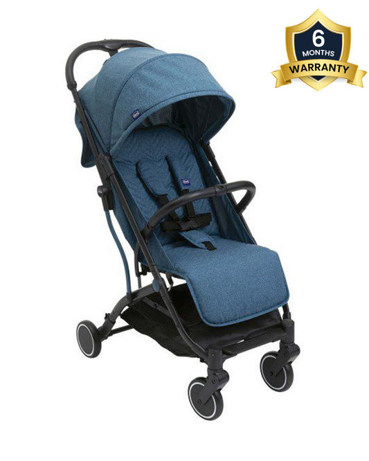 Chicco TrolleyMe Lightweight Baby Stroller-Extendable Handle to Carry-Flat Reclining Seat-One Hand Fold-6 Months Warranty-With Rain Cover-0 to 3Y (Upto 15 Kg)-Calypso Blue