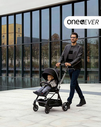 Chicco One4Ever Lounge Baby Stroller-Height Adjustable Backrest-Flat Reclining & Reversible Seat-One Hand Fold-6 Months Warranty-For 0 to 4Y (Upto 22 Kg)-Black Beauty