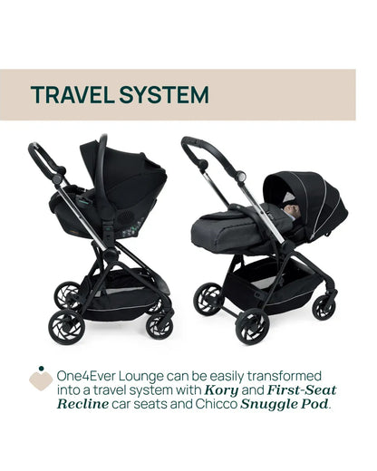 Chicco One4Ever Lounge Baby Stroller-Height Adjustable Backrest-Flat Reclining & Reversible Seat-One Hand Fold-6 Months Warranty-For 0 to 4Y (Upto 22 Kg)-Black Beauty