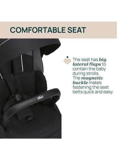 Chicco One4Ever Lounge Baby Stroller-Height Adjustable Backrest-Flat Reclining & Reversible Seat-One Hand Fold-6 Months Warranty-For 0 to 4Y (Upto 22 Kg)-Black Beauty