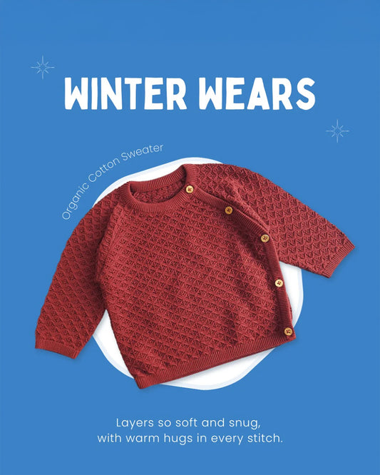 Keebee Brown Winter Wear Sweater-Solid-100% GOTS Certified Organic Cotton-For Infants