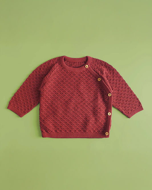 Keebee Brown Winter Wear Sweater-Solid-100% GOTS Certified Organic Cotton-For Infants