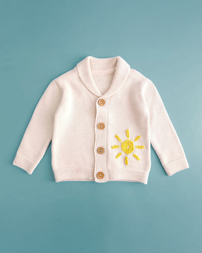 Keebee Pastel Pink Winter Wear Cardigan-Embroidered-100% GOTS Certified Organic Cotton-For Infants