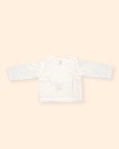 Keebee White Kimono Jhabla-Rocket Embroidered-Organic Cotton-For Infants