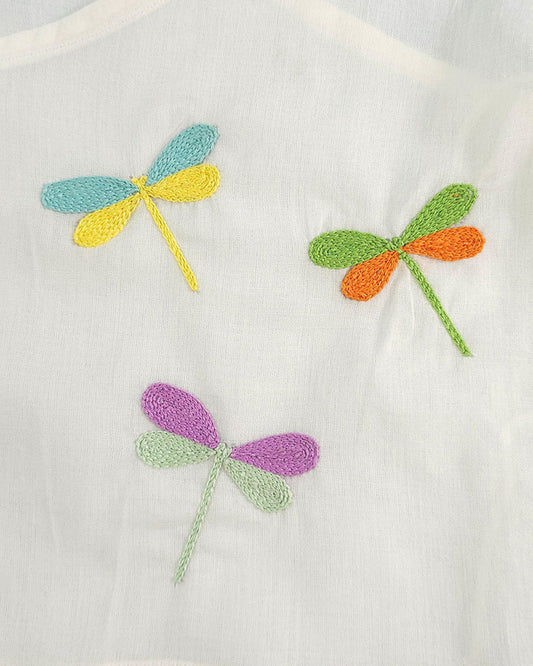 Keebee White Kimono Jhabla-Dragon Fly Embroidered-Organic Cotton-For Infants