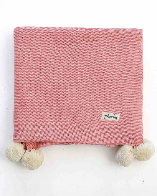 Pluchi Bugs Bunny Knitted Baby Blanket-Ultra Soft 100% Organic Cotton-All Seasons AC Blanket-Blossom & Ivory-For Infants