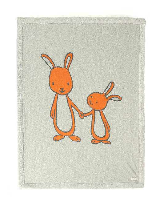 Pluchi Mumma & Baby Bunny Knitted Baby Blanket-Combed Cotton Blanket with Faux Fur Back-Vanilla Grey Melange-For Infants