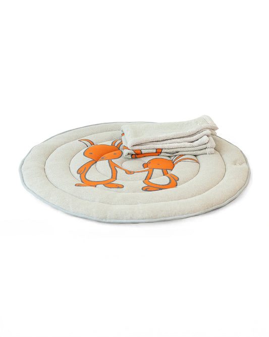 Pluchi Mumma & Baby Bunny Knitted Baby Blanket-Combed Cotton Blanket with Faux Fur Back-Vanilla Grey Melange-For Infants