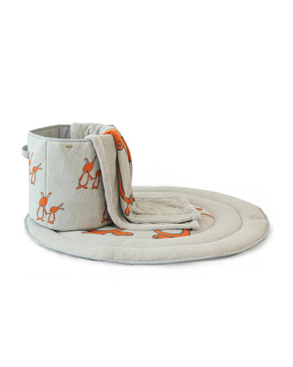 Pluchi Mumma & Baby Bunny Knitted Baby Blanket-Combed Cotton Blanket with Faux Fur Back-Vanilla Grey Melange-For Infants