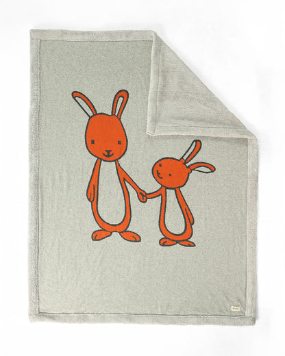 Pluchi Mumma & Baby Bunny Knitted Baby Blanket-Combed Cotton Blanket with Faux Fur Back-Vanilla Grey Melange-For Infants