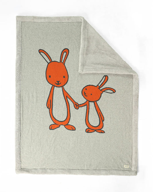 Pluchi Mumma & Baby Bunny Knitted Baby Blanket-Combed Cotton Blanket with Faux Fur Back-Vanilla Grey Melange-For Infants