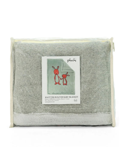 Pluchi Mumma & Baby Bunny Knitted Baby Blanket-Combed Cotton Blanket with Faux Fur Back-Vanilla Grey Melange-For Infants
