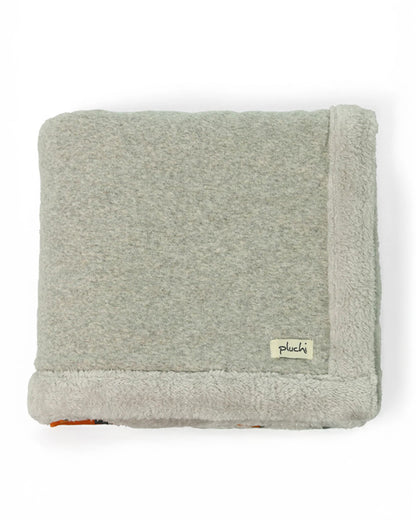 Pluchi Mumma & Baby Bunny Knitted Baby Blanket-Combed Cotton Blanket with Faux Fur Back-Vanilla Grey Melange-For Infants
