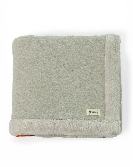 Pluchi Mumma & Baby Bunny Knitted Baby Blanket-Combed Cotton Blanket with Faux Fur Back-Vanilla Grey Melange-For Infants