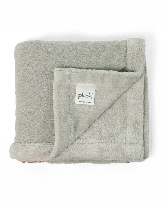 Pluchi Mumma & Baby Bunny Knitted Baby Blanket-Combed Cotton Blanket with Faux Fur Back-Vanilla Grey Melange-For Infants