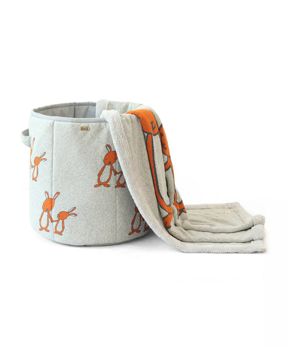 Pluchi Mumma & Baby Bunny Knitted Baby Blanket-Combed Cotton Blanket with Faux Fur Back-Vanilla Grey Melange-For Infants