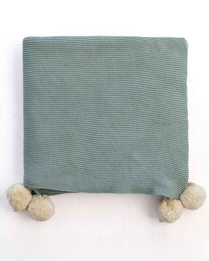 Pluchi Bugs Bunny Knitted Baby Blanket-Ultra Soft 100% Organic Cotton-All Seasons AC Blanket-Dull Blue & Ivory-For Infants