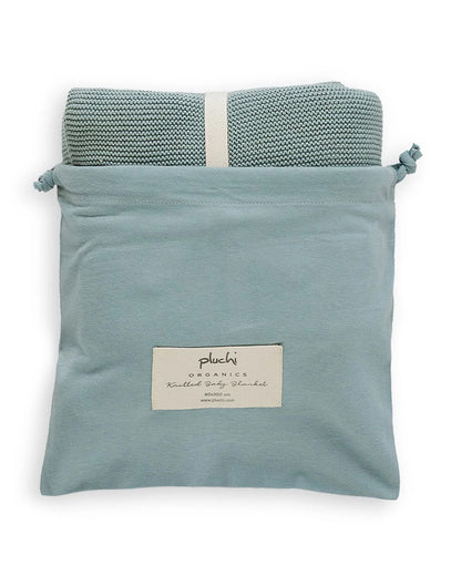 Pluchi Bugs Bunny Knitted Baby Blanket-Ultra Soft 100% Organic Cotton-All Seasons AC Blanket-Dull Blue & Ivory-For Infants