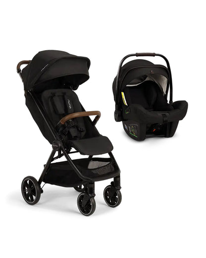Nuna TRVL LX Cabin Friendly Baby Stroller and Pipa Next Travel System-With Cup Holder-Stroller Features (One Hand Fold, Upto 22 Kg)-Car Seat Features (TUV Aircraft Certified,7 Positions Adjustable Headrest, Upto 13 Kg)-Caviar & Riveted