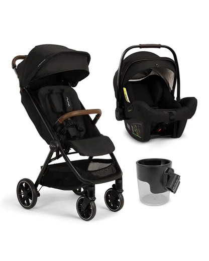 Nuna TRVL LX Lightweight Baby Stroller & Pipa Next Travel System-With Cup Holder-Stroller Features (One Hand Fold, Upto 22 Kg)-Car Seat Features (TUV Aircraft Certified,7 Positions Adjustable Headrest, Upto 13 Kg)-Caviar & Riveted