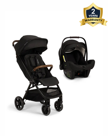 Nuna TRVL LX Lightweight Baby Stroller & Pipa Next Travel System-With Cup Holder-Stroller Features (One Hand Fold, Upto 22 Kg)-Car Seat Features (TUV Aircraft Certified,7 Positions Adjustable Headrest, Upto 13 Kg)-Caviar & Riveted