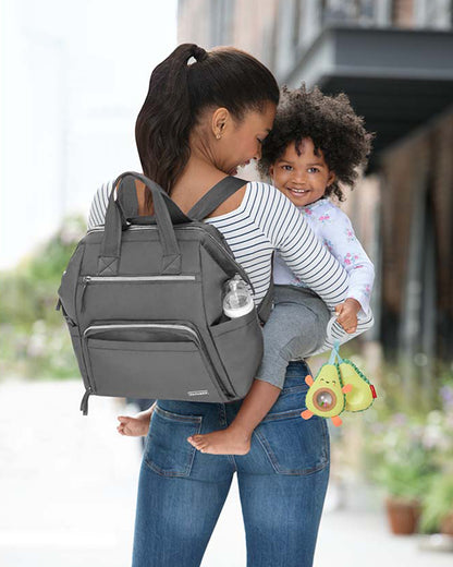 Skip Hop Mainframe Diaper Bag-Backpack-With Changing Pad-Wide Open & Stays Put-Charcoal