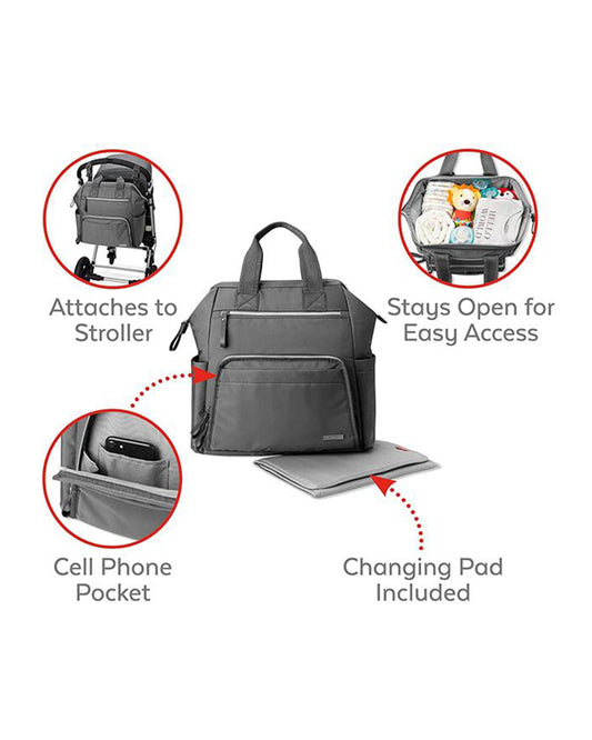 Skip Hop Mainframe Diaper Bag-Backpack-With Changing Pad-Wide Open & Stays Put-Charcoal