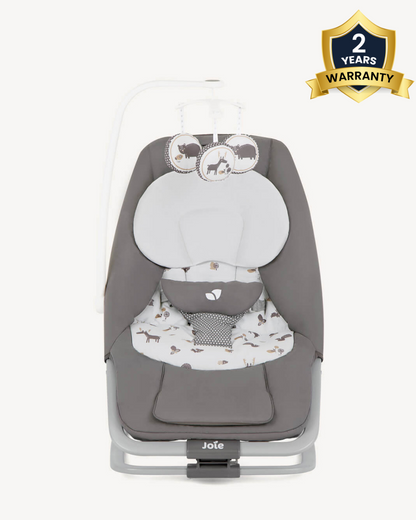 Joie Dreamer Rocker & Bouncer-3 Position Reclining Seat-2 Position Adjustable Leg Rest-With Removable & Rotating Toy Bar-Battery Operated-2 Years Warranty-Upto 9 Kg-Frankie & Friends