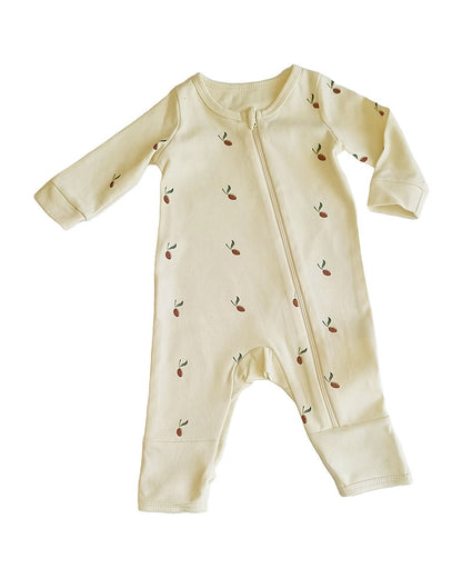 Tickle Tickle Cream Sleepsuit-Red Olea-100% GOTS Certified Organic Cotton-For Infants