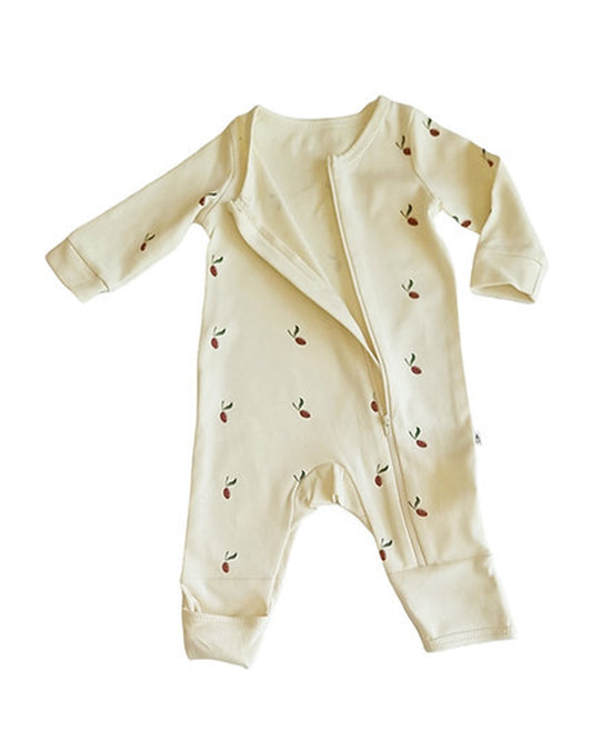 Tickle Tickle Cream Sleepsuit-Red Olea-100% GOTS Certified Organic Cotton-For Infants