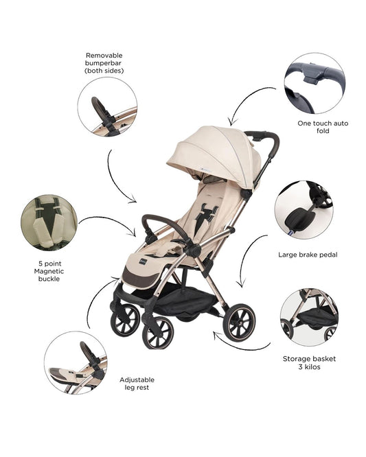 Leclerc Influencer XL Lightweight Baby Stroller-Air Cabin Friendly-With Large Frame and Wheels-2 Years Warranty-for 6M to 5Y (Upto 22Kg)-Sand Chocolate