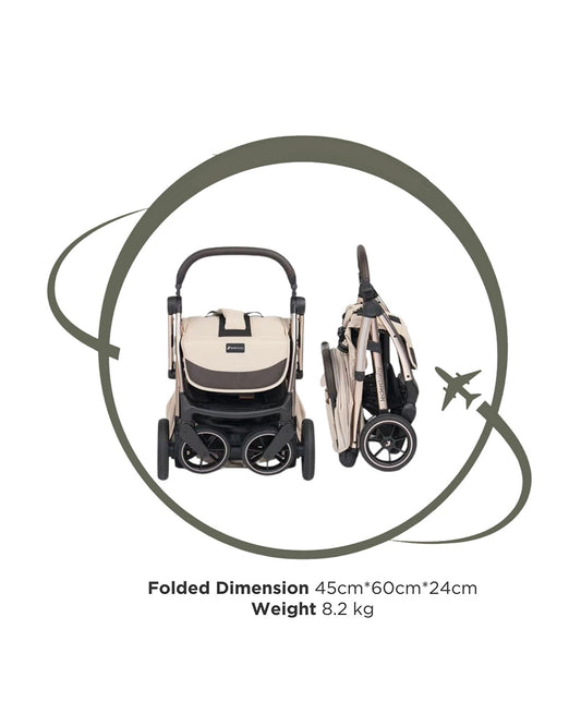 Leclerc Influencer XL Lightweight Baby Stroller-Air Cabin Friendly-With Large Frame and Wheels-2 Years Warranty-for 6M to 5Y (Upto 22Kg)-Sand Chocolate