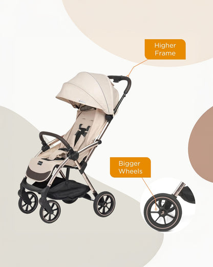 Leclerc Influencer XL Lightweight Baby Stroller-Air Cabin Friendly-With Large Frame and Wheels-2 Years Warranty-for 6M to 5Y (Upto 22Kg)-Sand Chocolate