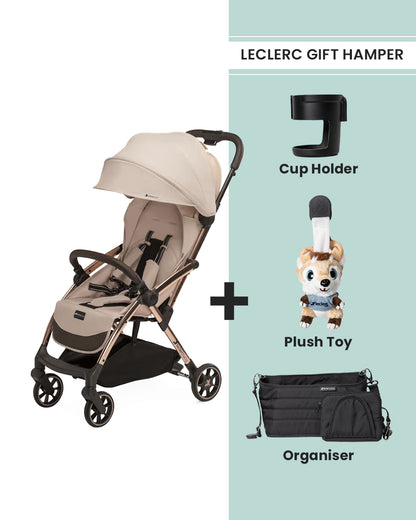 Leclerc Influencer Lightweight Baby Stroller-Air Cabin Friendly-One Touch Fold-With Free Gift Hamper-2 Years Warranty-For 6M to 5Y (Upto 22Kg)-Sand Chocolate