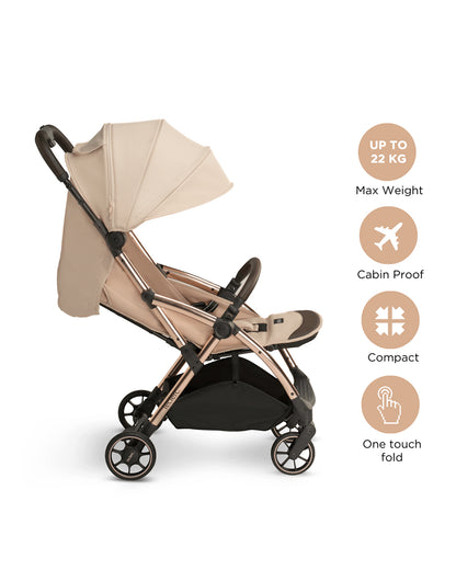 Leclerc Influencer Lightweight Baby Stroller-Air Cabin Friendly-One Touch Fold-With Free Gift Hamper-2 Years Warranty-For 6M to 5Y (Upto 22Kg)-Sand Chocolate