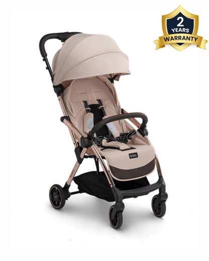 Leclerc Influencer Lightweight Baby Stroller-Air Cabin Friendly-One Touch Fold-With Free Gift Hamper-2 Years Warranty-For 6M to 5Y (Upto 22Kg)-Sand Chocolate