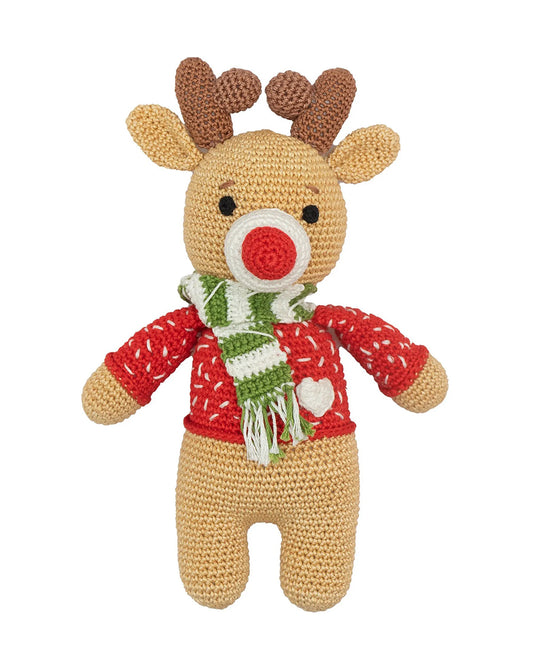 Happy Threads Handcrafted Amigurumi Christmas Soft Toy-Dapper Reindeer-Easily Washable-Handcrafted-Plush Cuddly Toy For Newborn
