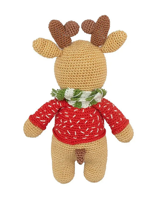 Happy Threads Handcrafted Amigurumi Christmas Soft Toy-Dapper Reindeer-Easily Washable-Handcrafted-Plush Cuddly Toy For Newborn