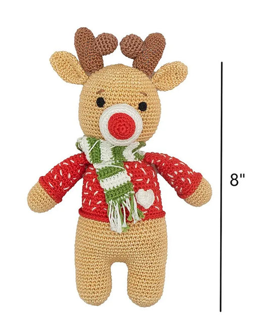 Happy Threads Handcrafted Amigurumi Christmas Soft Toy-Dapper Reindeer-Easily Washable-Handcrafted-Plush Cuddly Toy For Newborn