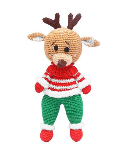 Happy Threads Handcrafted Amigurumi Christmas Soft Toy-Cute Boy Reindeer-Easily Washable-Handcrafted-Plush Cuddly Toy For Newborn