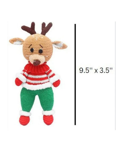 Happy Threads Handcrafted Amigurumi Christmas Soft Toy-Cute Boy Reindeer-Easily Washable-Handcrafted-Plush Cuddly Toy For Newborn