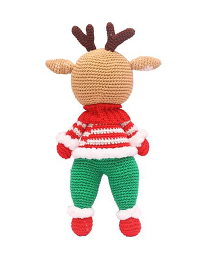 Happy Threads Handcrafted Amigurumi Christmas Soft Toy-Cute Boy Reindeer-Easily Washable-Handcrafted-Plush Cuddly Toy For Newborn