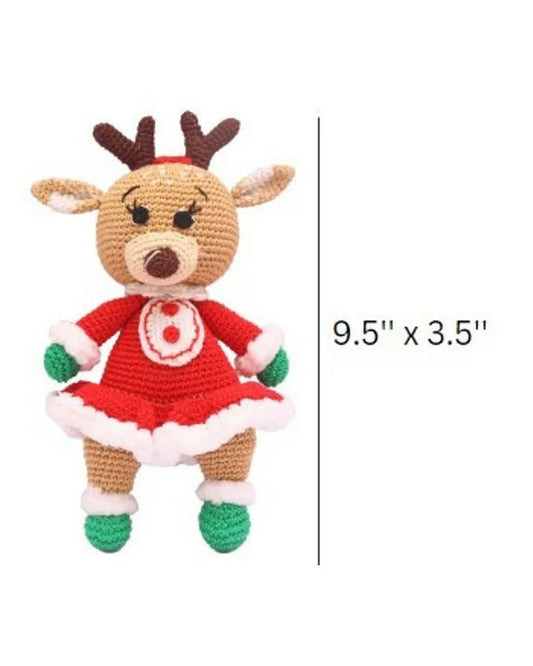 Happy Threads Handcrafted Amigurumi Christmas Soft Toy-Cute Girl Reindeer-Easily Washable-Handcrafted-Plush Cuddly Toy For Newborn