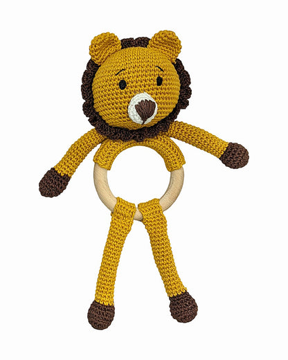 Happy Threads Mini Simbas Lion Crochet Rattle Toy-Teething Relief & Easy to Grasp-For Infants