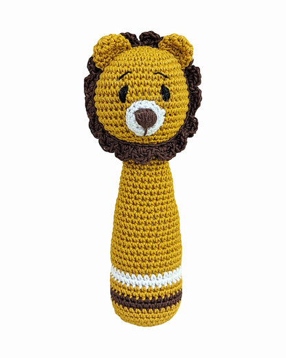 Happy Threads Mini Simbas Lion Stick Crochet Rattle Toy-Teething Relief & Easy to Grasp-For Infants