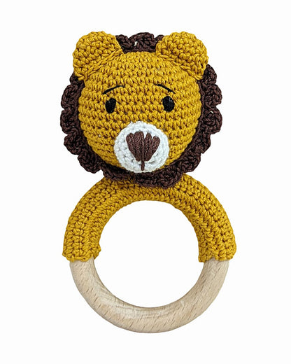 Happy Threads Mini Simbas Lion Head Crochet Rattle Toy-Teething Relief & Easy to Grasp-For Infants