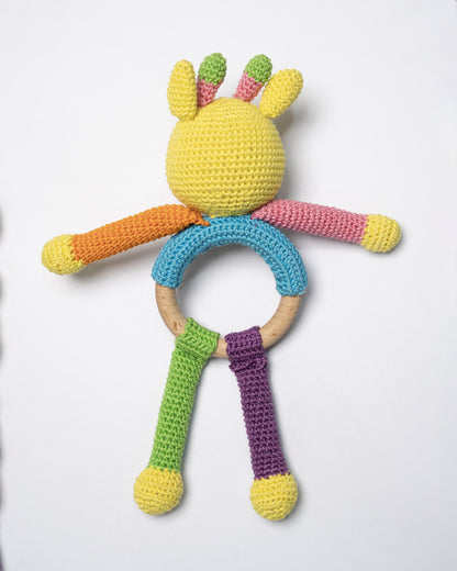 Happy Threads Rainbow Pals Giraffe Crochet Rattle Toy-Teething Relief & Easy to Grasp-For Infants