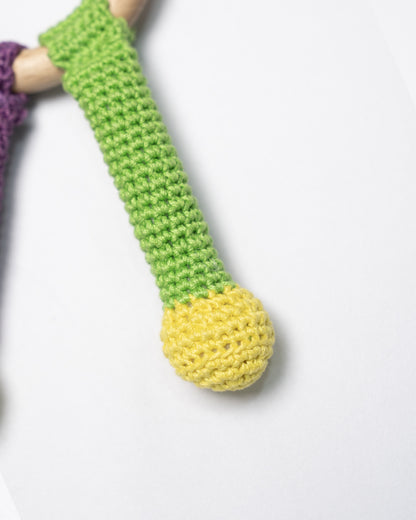 Happy Threads Rainbow Pals Giraffe Crochet Rattle Toy-Teething Relief & Easy to Grasp-For Infants