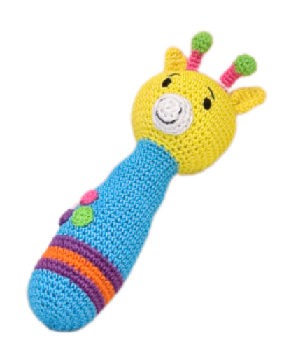 Happy Threads Rainbow Pals Giraffe Stick Crochet Rattle Toy-Teething Relief & Easy to Grasp-For Infants